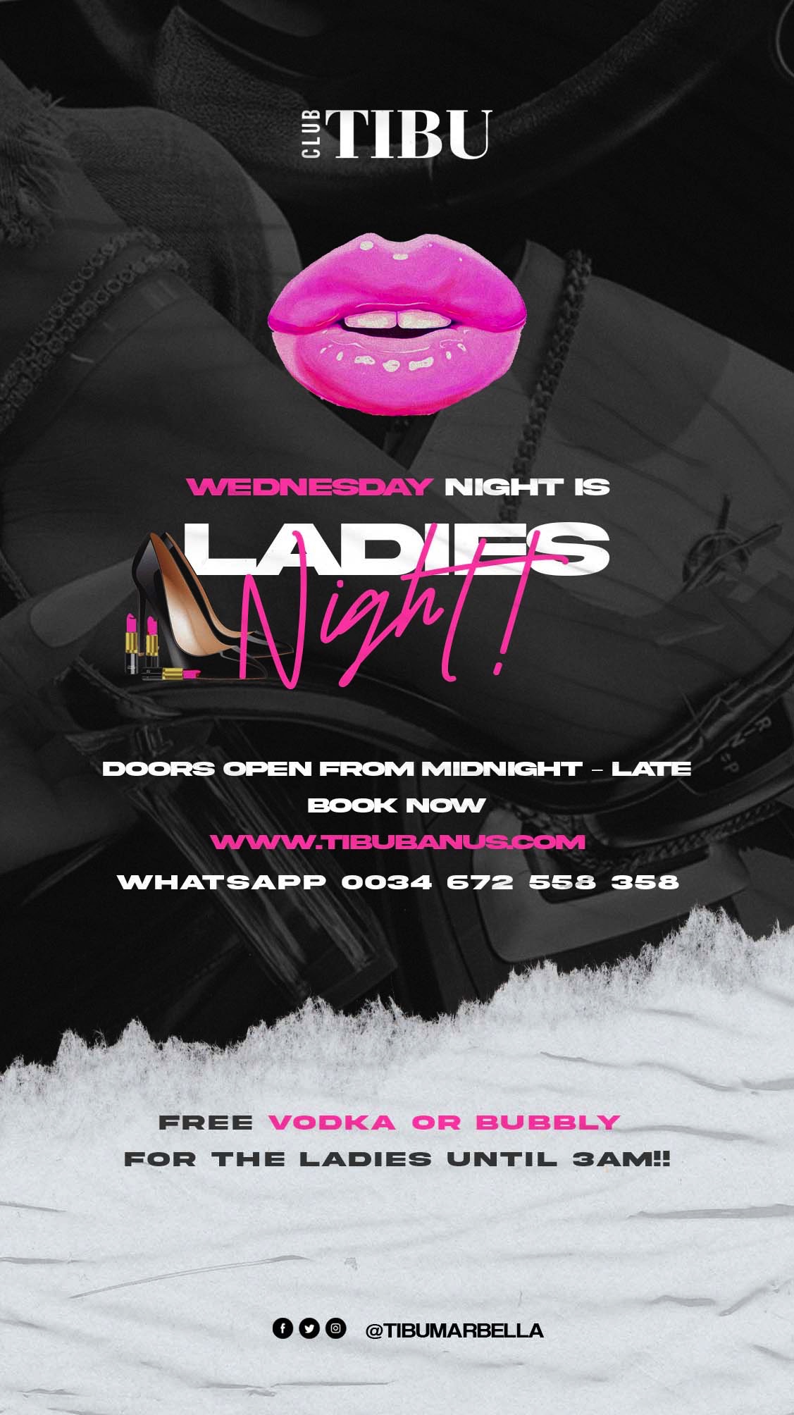 Ladies Night every Tuesday - Ladies drink free vodka or bubbly until 3 AM